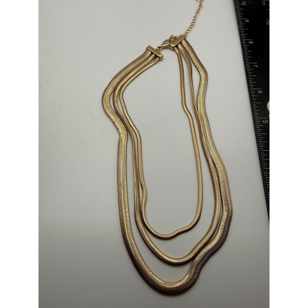 Gold Tone Multi Strand Snake Chain Layered Statement Necklace‎ Adjustable Clasp